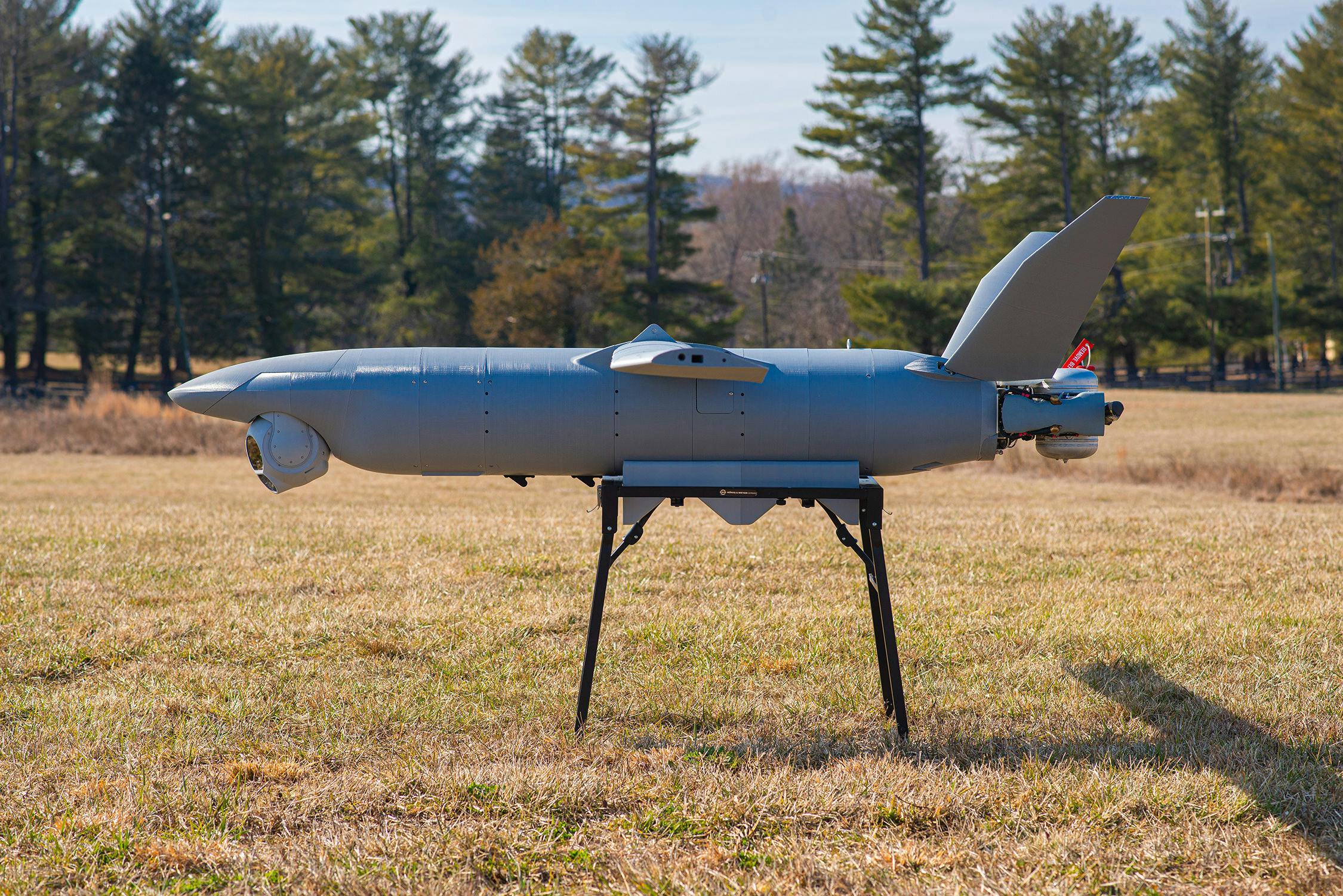 The RapidFlight M2 UAS on a stand